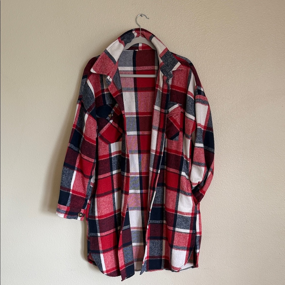 ♥️Plaid Coat Women Button Down Long Plaid Jacket Fall Flannel Trench Coat